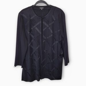 Misook Open Front Tonal Detail Jacket L Black